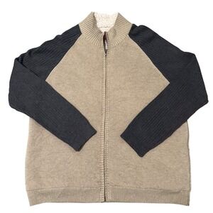 Carbon 2 Cobalt Men's XL Sherpa Lined Full Zip Knit Sweater Jacket Tan Black